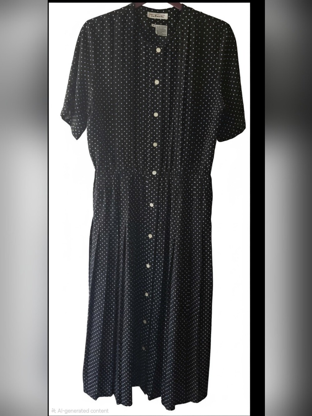 Talbots Black White Polka Dot Long Pleaded Dress  Size 6
